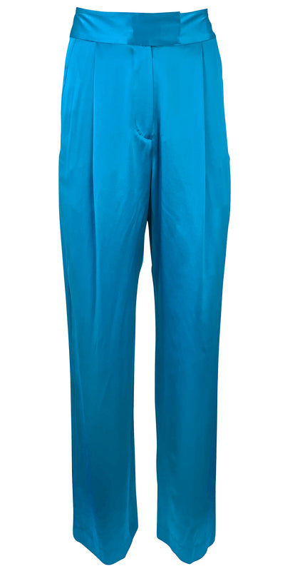 The Sei Pleated Satin Wide-Leg Trousers in Ocean - Discounts on The Sei at UAL