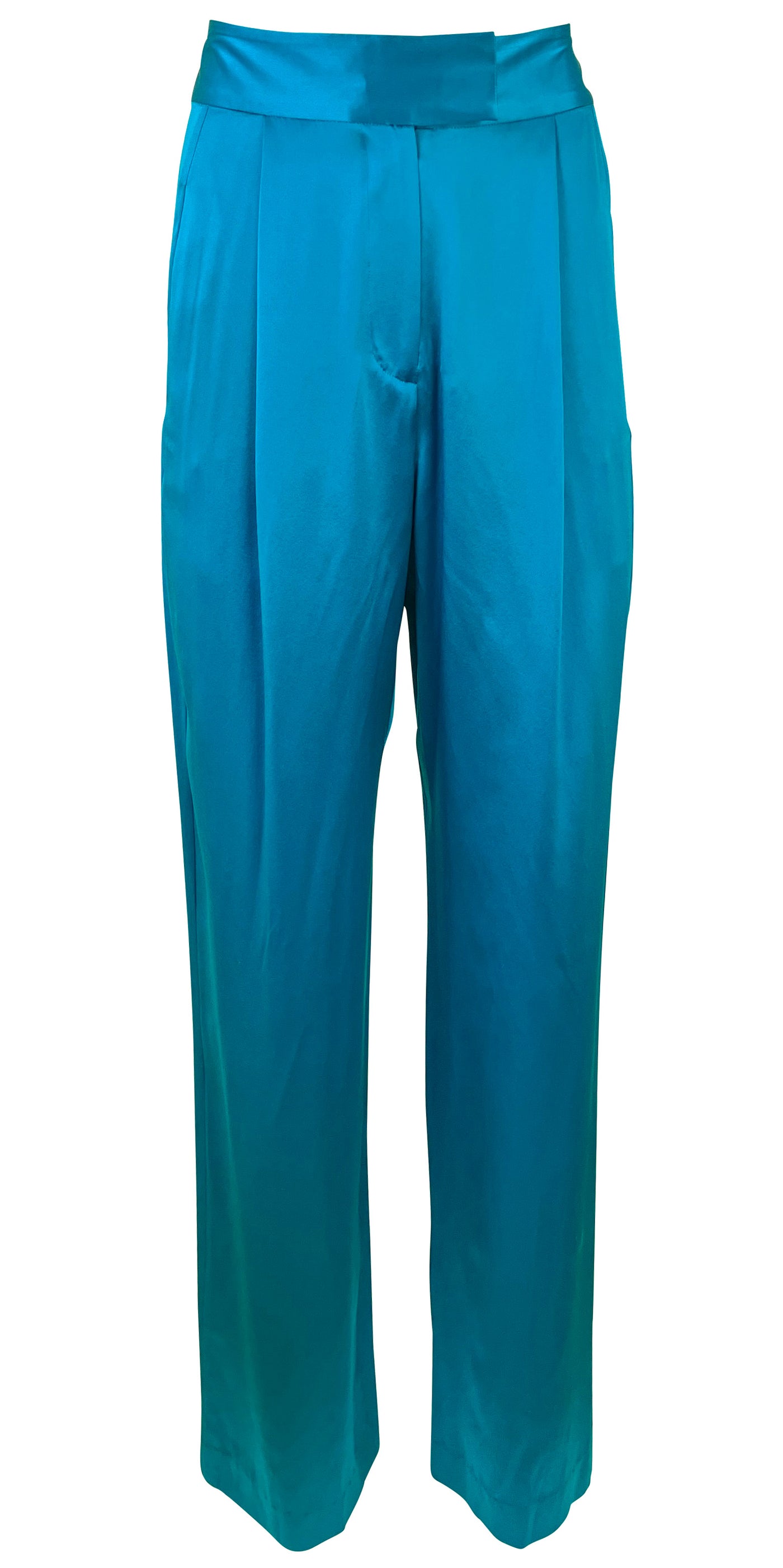 The Sei Pleated Satin Wide-Leg Trousers in Ocean - Discounts on The Sei at UAL