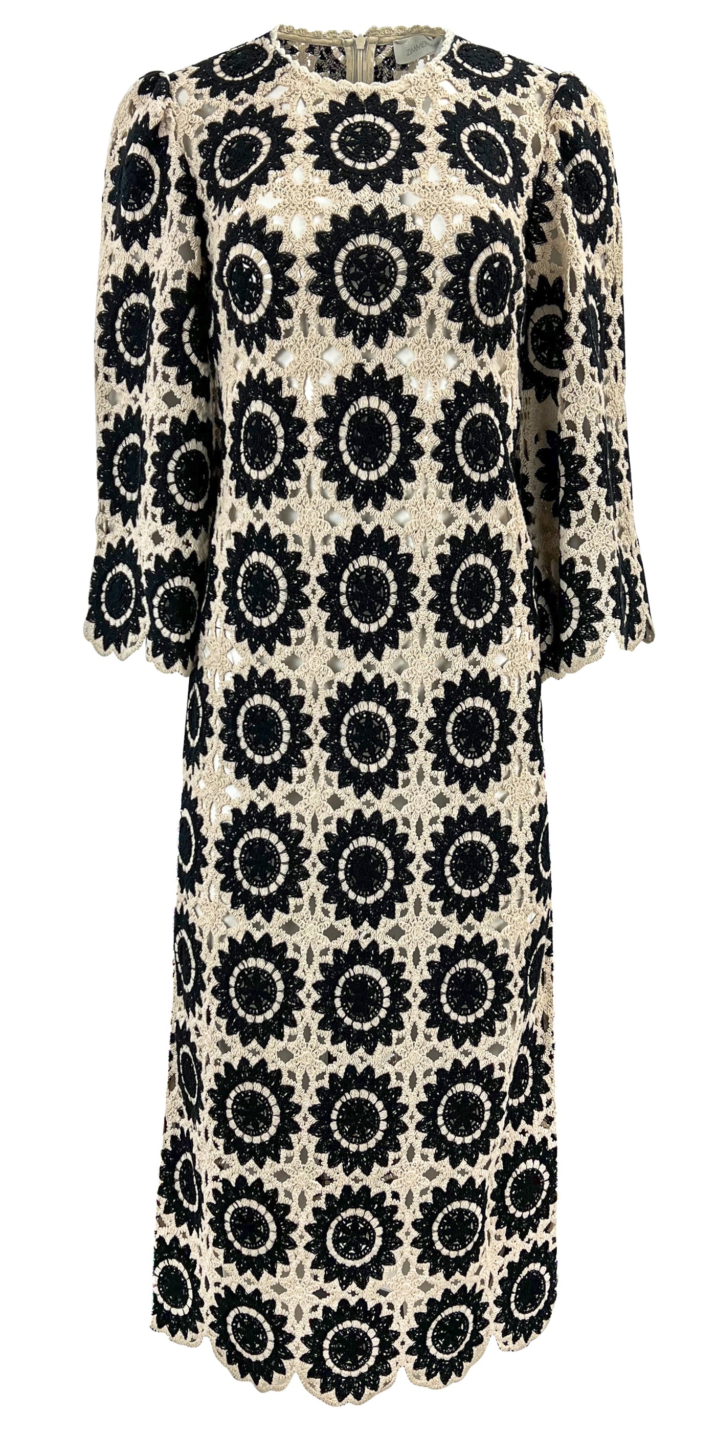 Zimmermann Ginger Lace Midi Dress in Cream/Black - Discounts on Zimmermann at UAL