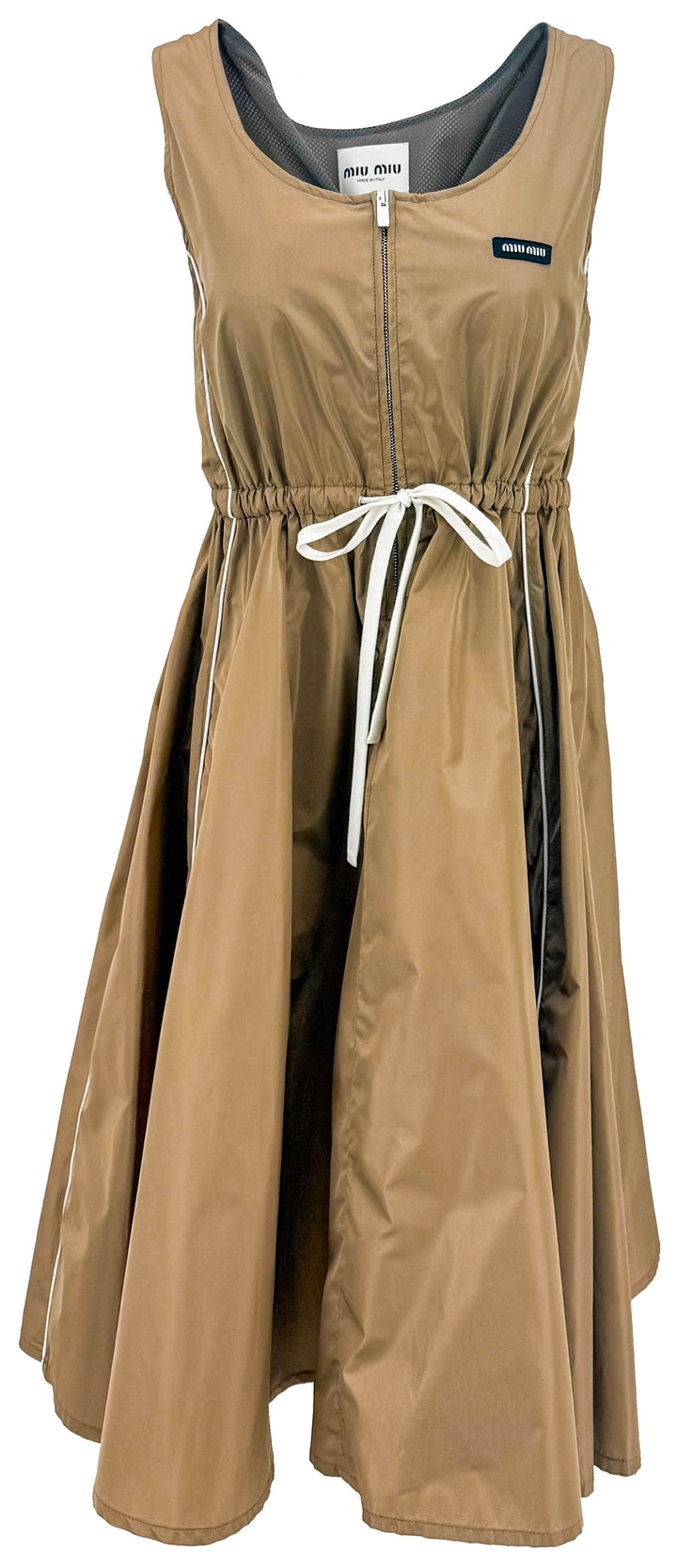 Miu Miu Tec Silk Dress in Sesame