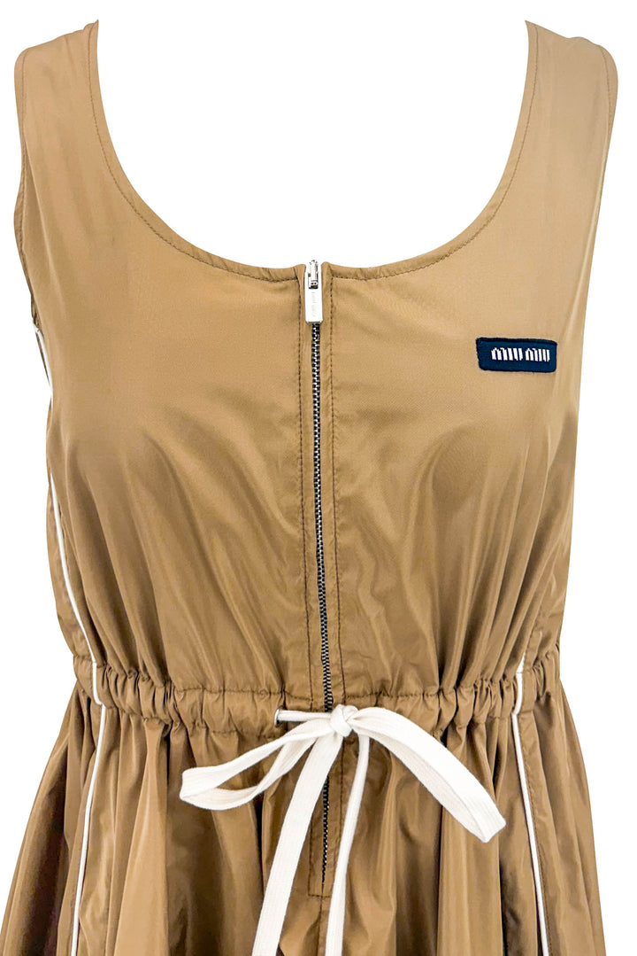 Miu Miu Tec Silk Dress in Sesame