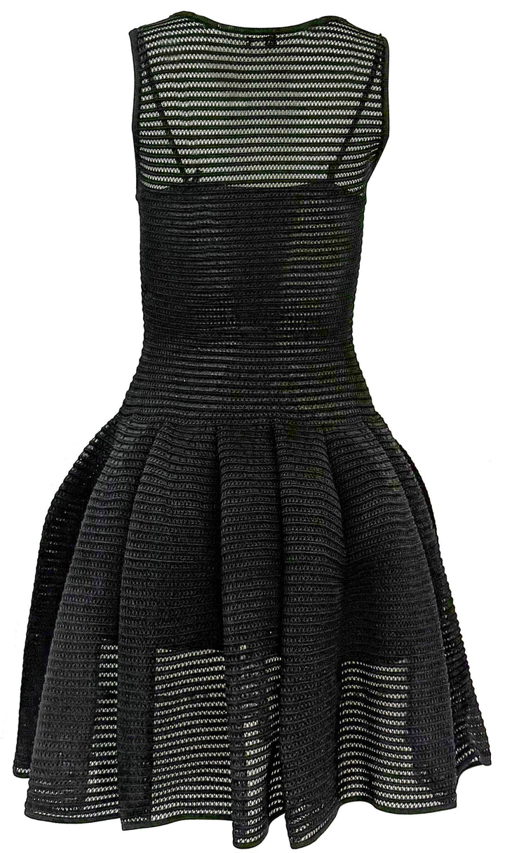Alaia Pointelle Knit Godet Dress in Black
