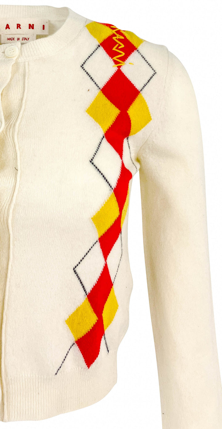 Marni Argyle Cardigan in Cream Multi - Discounts on Marni at UAL