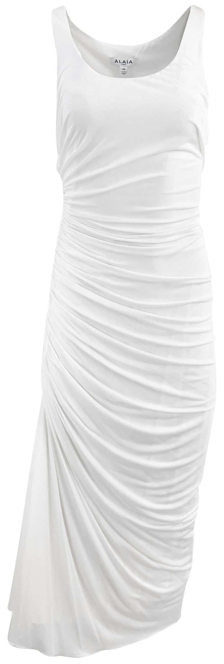 Alaia Gathered Jersey Knit Dress in Blanc - Discounts on Alaïa at UAL