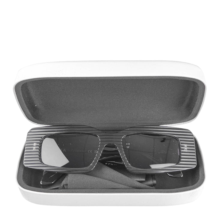 Alaïa Ribbed Rectangle Sunglasses in Black - Discounts on Alaïa at UAL