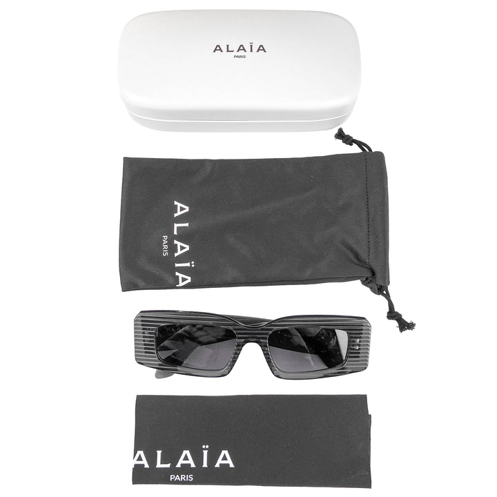 Alaïa Ribbed Rectangle Sunglasses in Black - Discounts on Alaïa at UAL