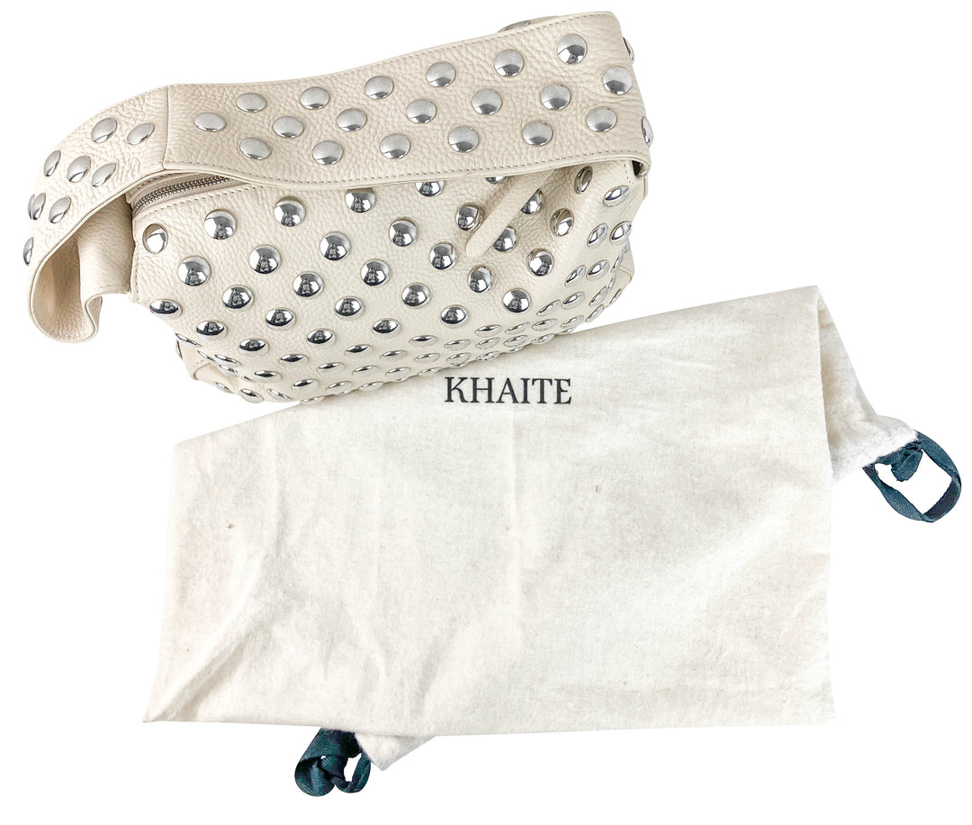 Khaite Studded Leather Shoulder Bag in Cream and Silver