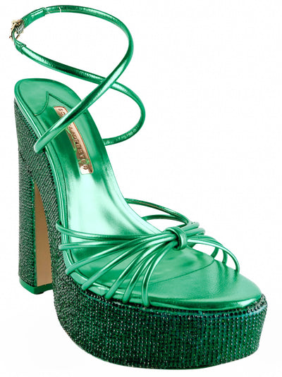 Sophia Webster Rue Platform Sandal in Emerald & Crystal - Discounts on Sophia Webster at UAL