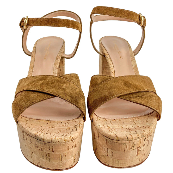 Gianvito Rossi Bebe Suede Heels in Texas/Cork - Discounts on Gianvito Rossi at UAL