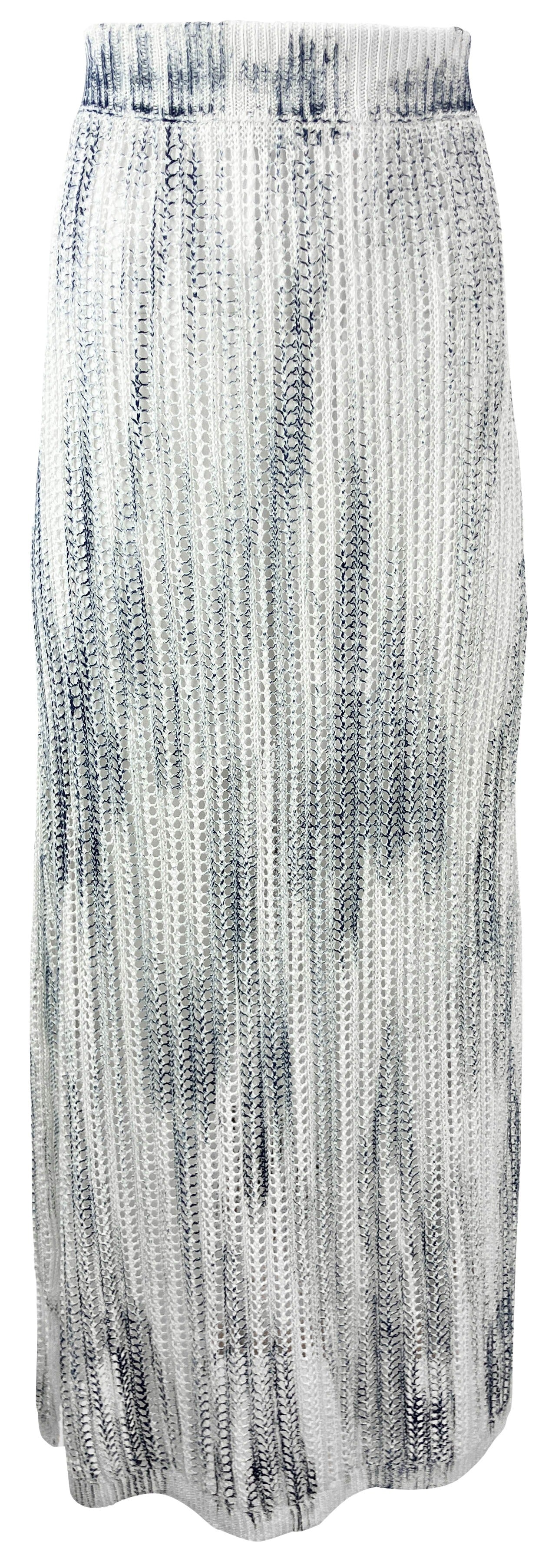 Avant Toi Ribbed Linen Skirt in White and Blue - Discounts on Avant Toi at UAL