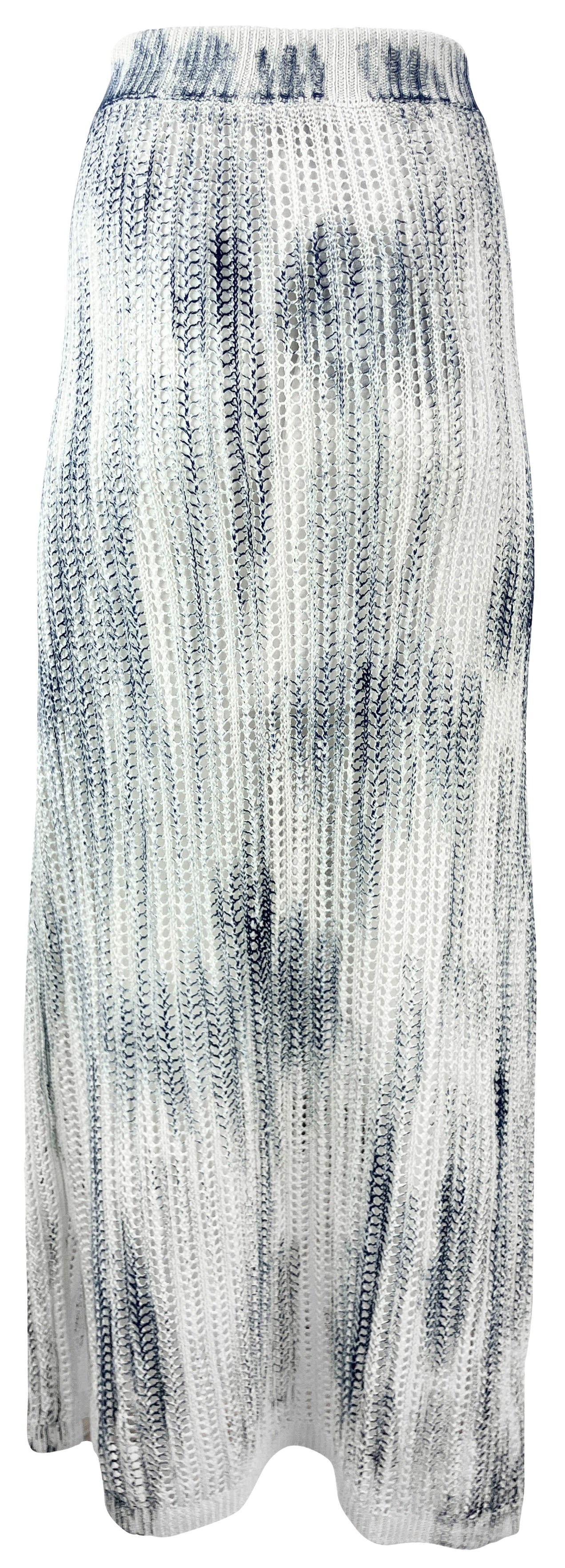 Avant Toi Ribbed Linen Skirt in White and Blue - Discounts on Avant Toi at UAL