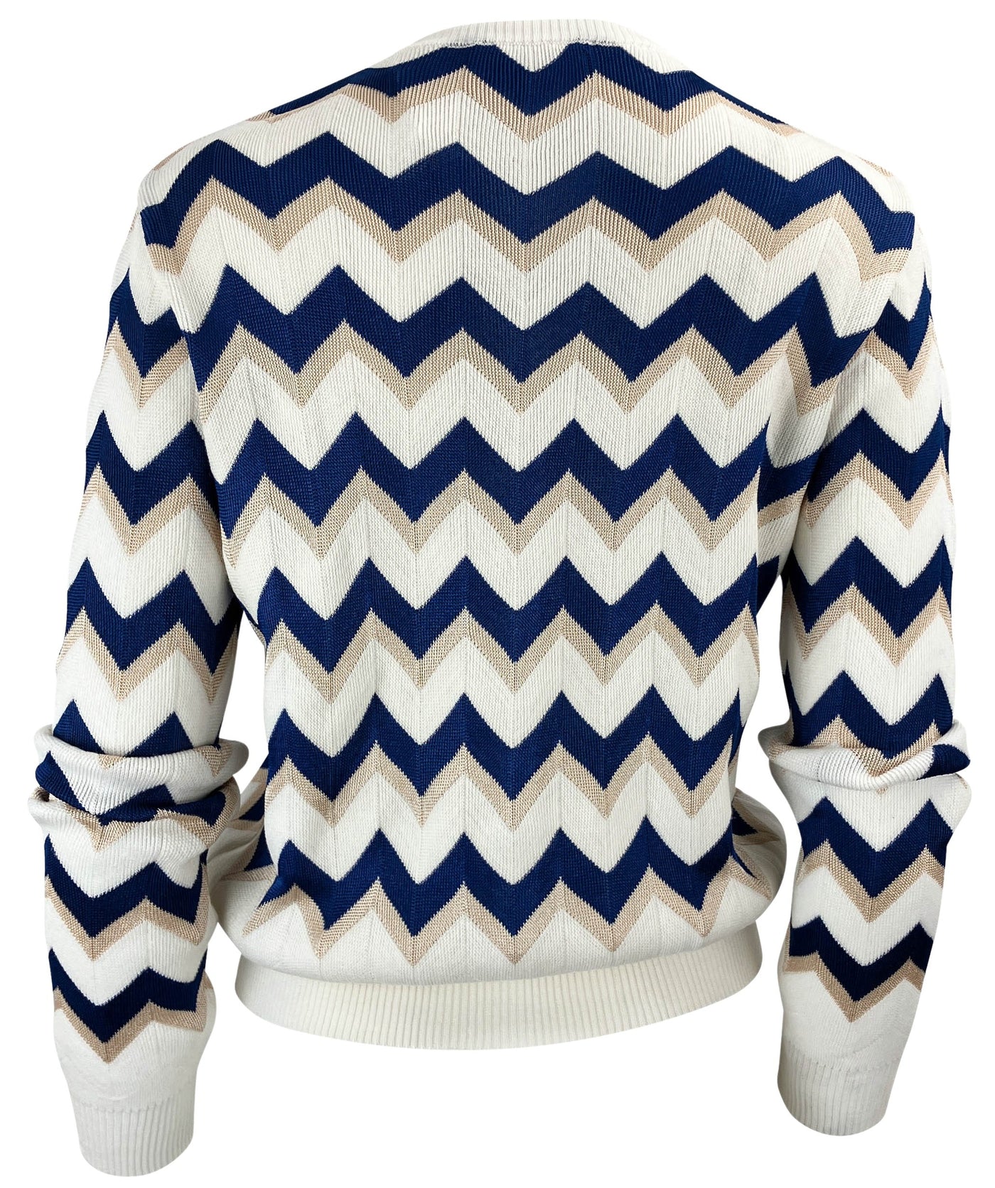Missoni Chevron Print Cardigan in White, Navy and Tan - Discounts on Missoni at UAL