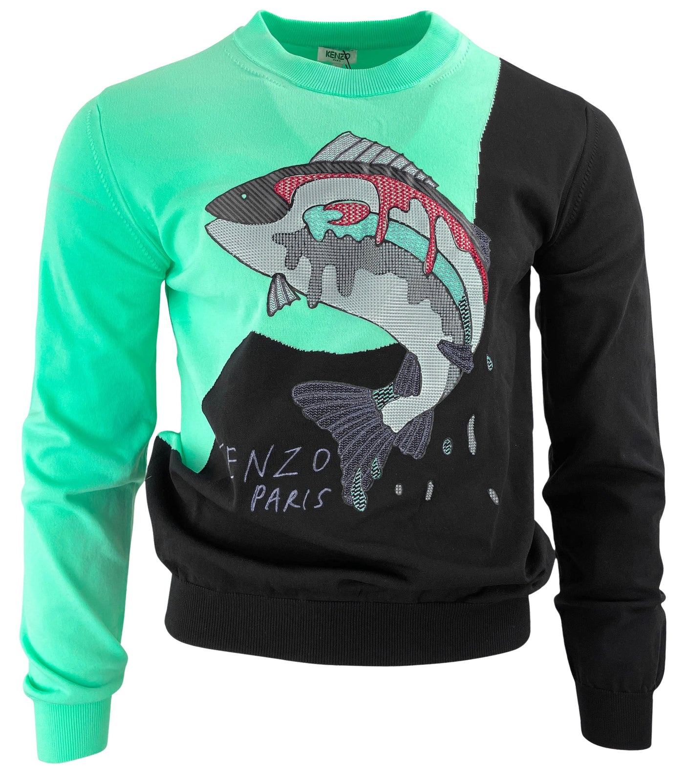 Kenzo Rubber Fish Sweatshirt in Mint Green and Black - Discounts on Kenzo at UAL