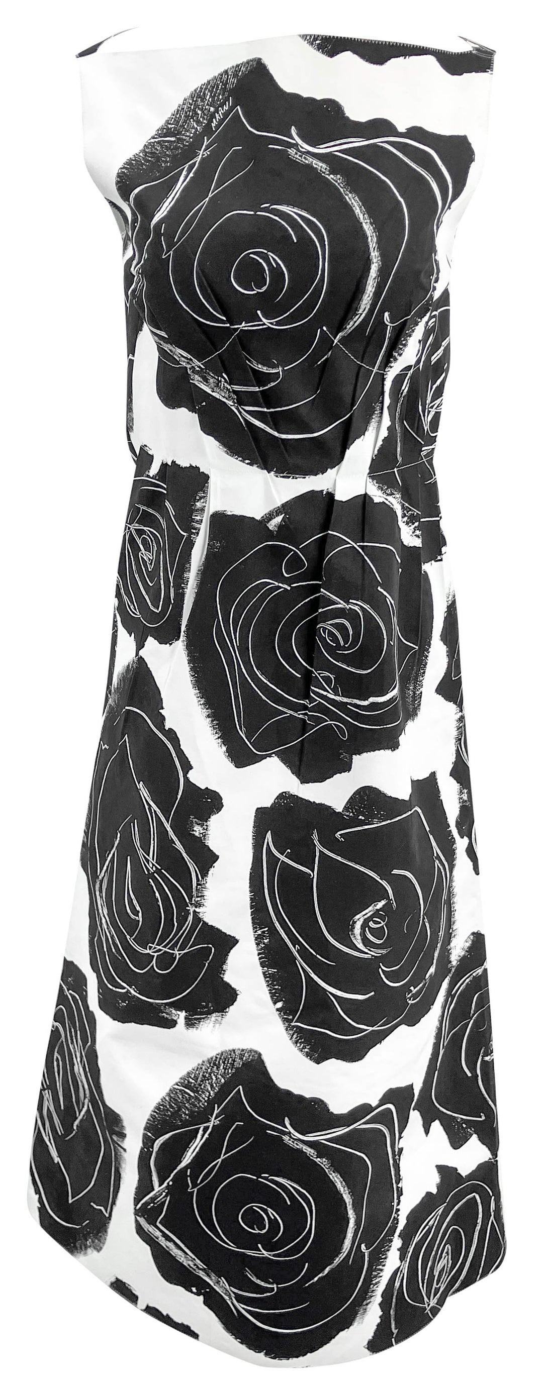 Marni Rose Print Dress in Black and White - Discounts on Marni at UAL