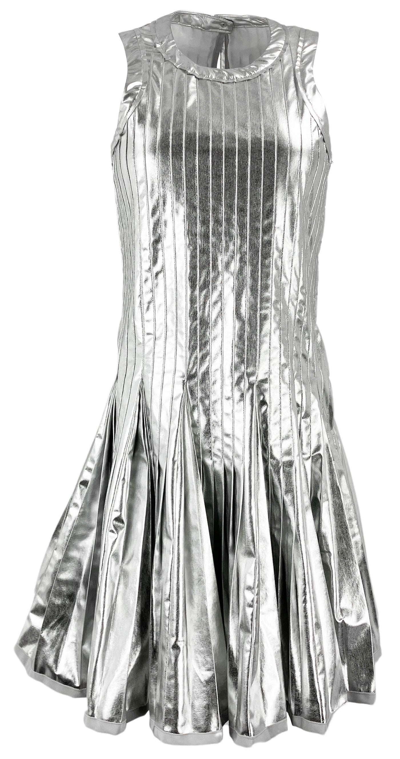 sacai Faux Leather PLeated Mini Dress in Silver - Discounts on Sacai at UAL