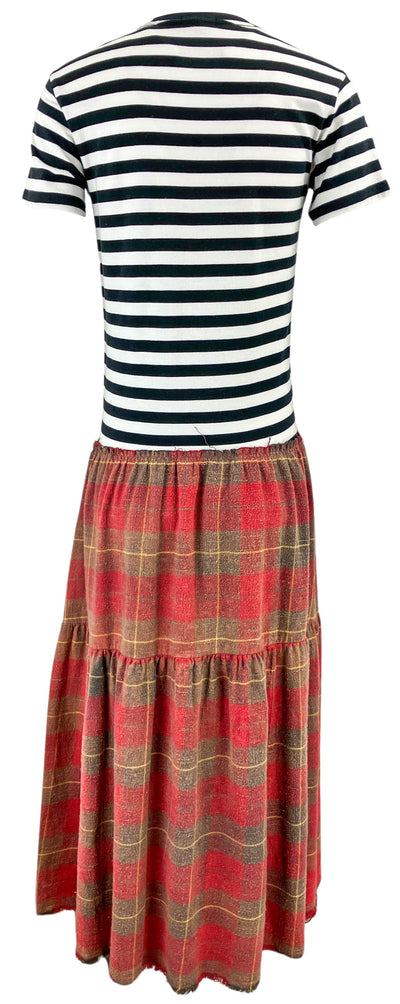 R13 Combo Dress in Black and White Stripe with Red Plaid - Discounts on R13 at UAL