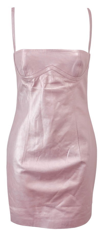 Zeynep Arcay Leather Mini Dress in Metallic Pink - Discounts on Zeynep Arcay at UAL