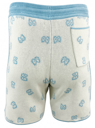 RHUDE Banco Knit Shorts in Stone Blue/Cream - Discounts on RHUDE at UAL