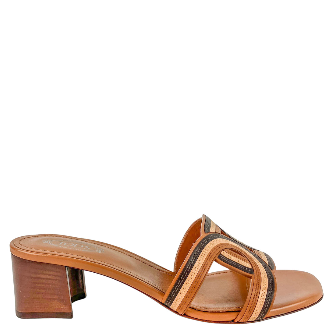Tod's Block Heel Sandals in Brown Multi