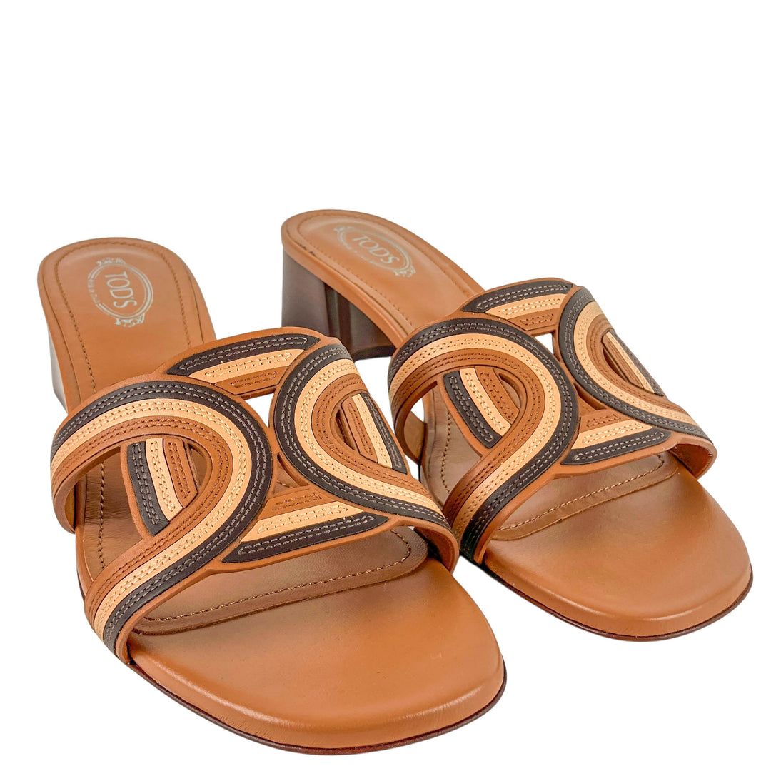 Tod's Block Heel Sandals in Brown Multi