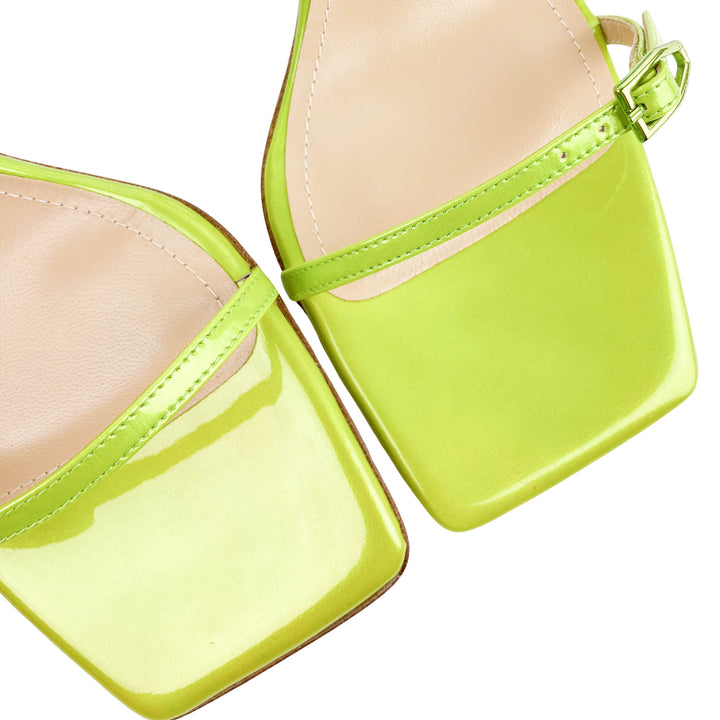 Paul Andrew Slinky Patent Leather Sandals in Acid Yellow - Discounts on Paul Andrew at UAL