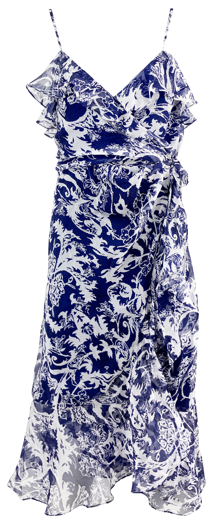 Prabal Gurung Ruffle Wrap Dress in Indigo/White - Discounts on Prabal Gurung at UAL