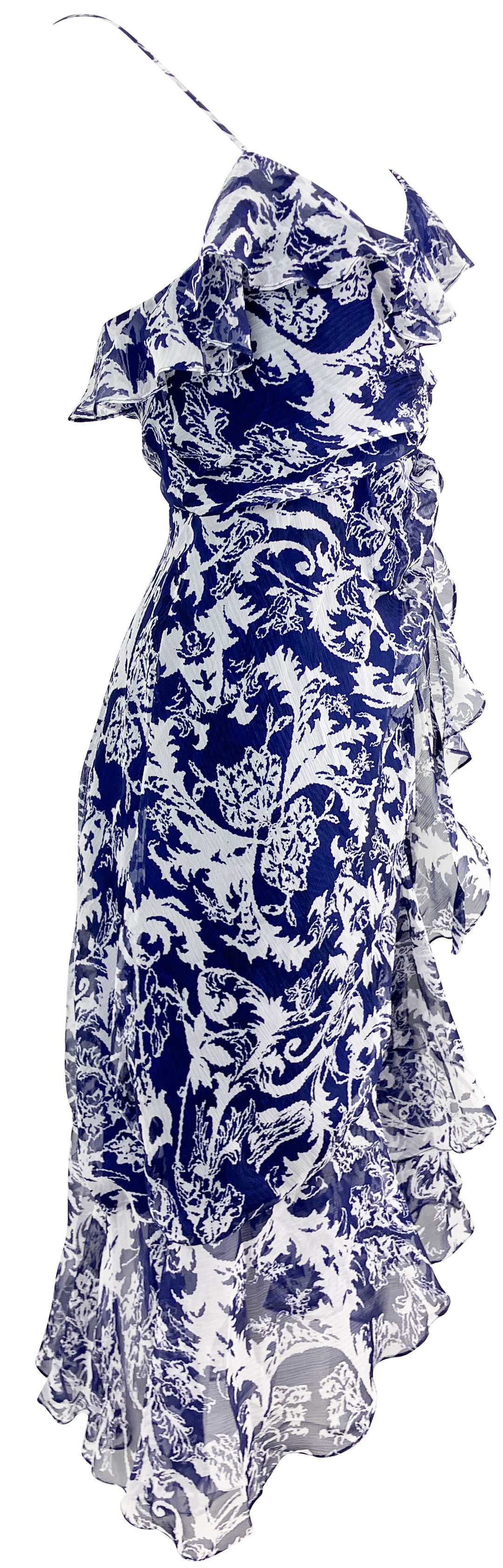 Prabal Gurung Ruffle Wrap Dress in Indigo/White - Discounts on Prabal Gurung at UAL