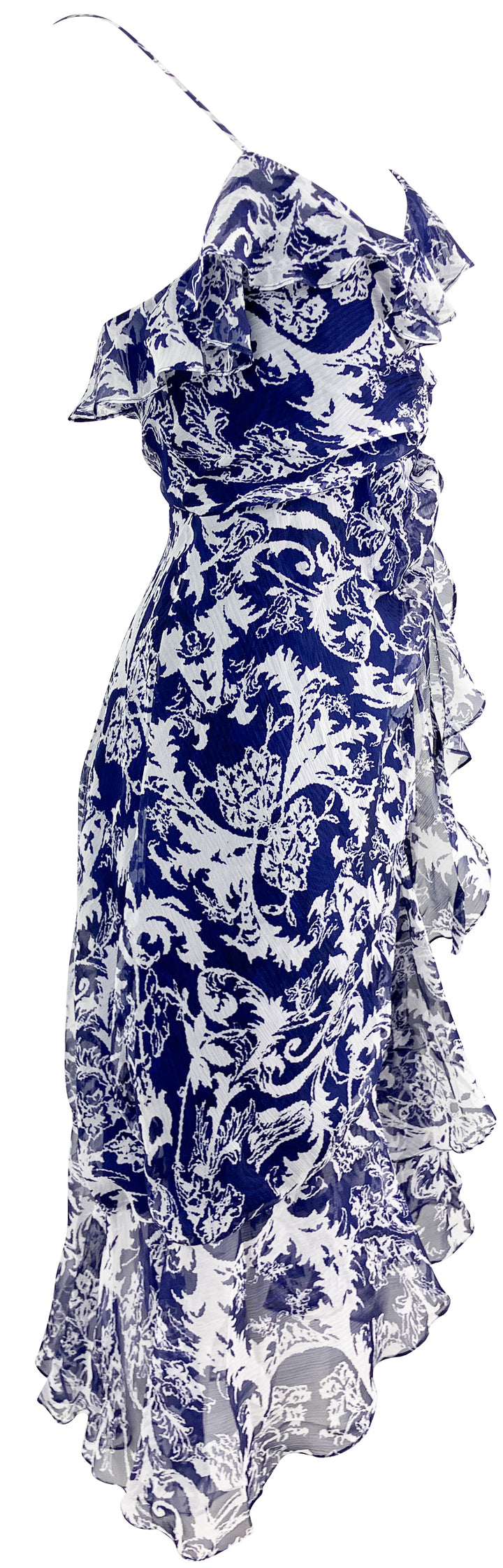 Prabal Gurung Ruffle Wrap Dress in Indigo/White - Discounts on Prabal Gurung at UAL