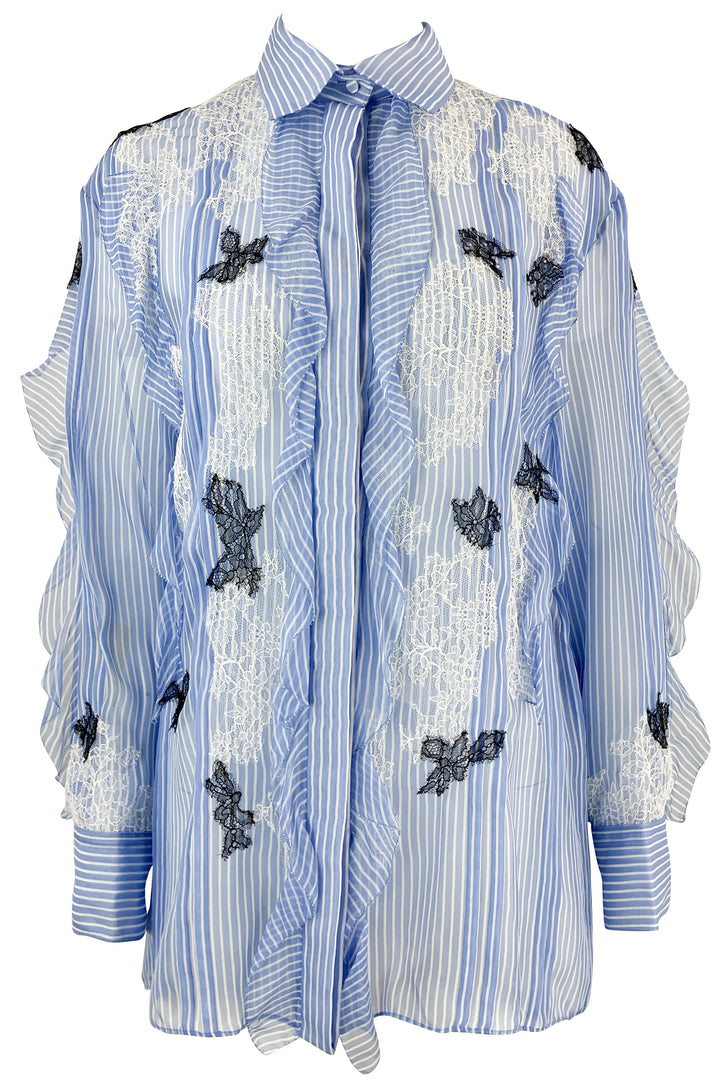 Valentino Ruffle and Lace Blouse in Light Blue - Discounts on Valentino at UAL