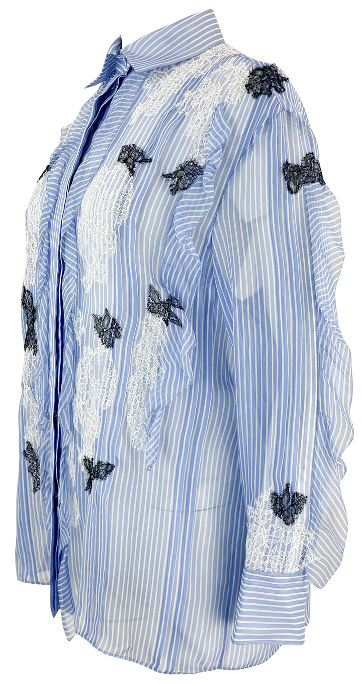 Valentino Ruffle and Lace Blouse in Light Blue - Discounts on Valentino at UAL