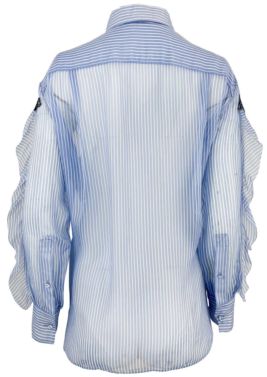 Valentino Ruffle and Lace Blouse in Light Blue - Discounts on Valentino at UAL