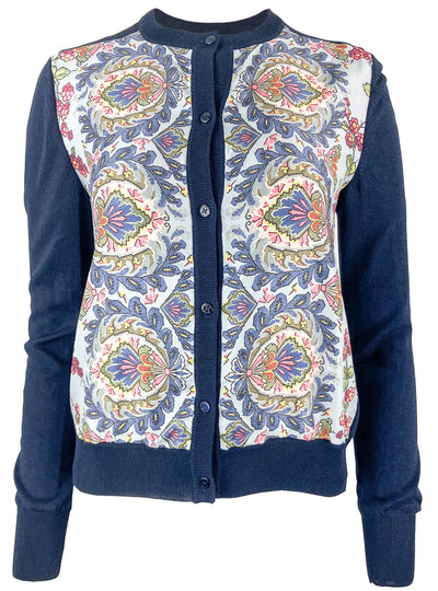 Etro Silk Blend Cardigan in Navy Multi - Discounts on Etro at UAL