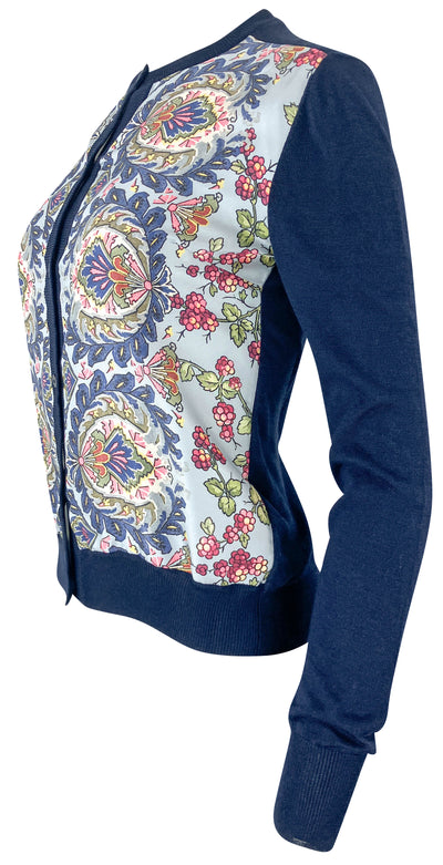 Etro Silk Blend Cardigan in Navy Multi - Discounts on Etro at UAL