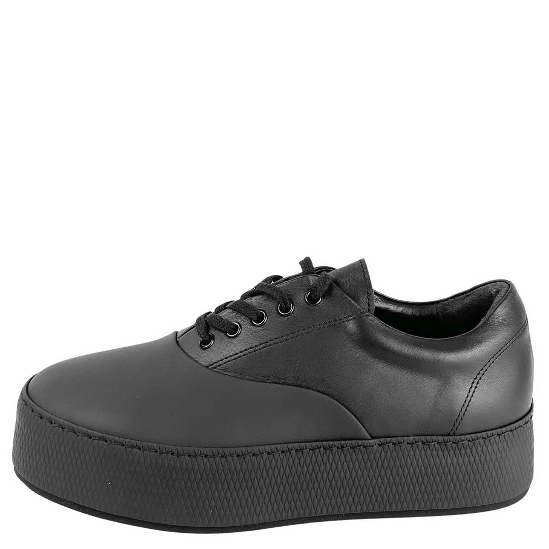 Y's Platform Leather Sneaker in Black - Discounts on Y's at UAL