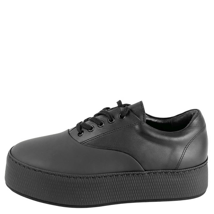 Y's Platform Leather Sneaker in Black - Discounts on Y's at UAL