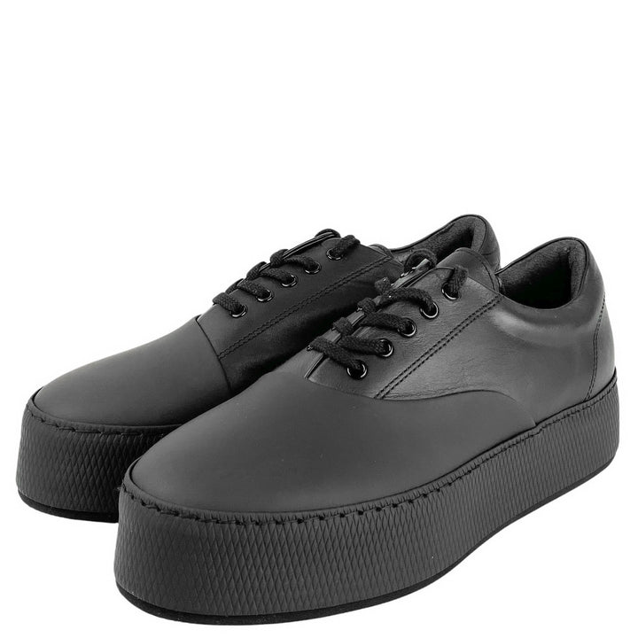 Y's Platform Leather Sneaker in Black - Discounts on Y's at UAL