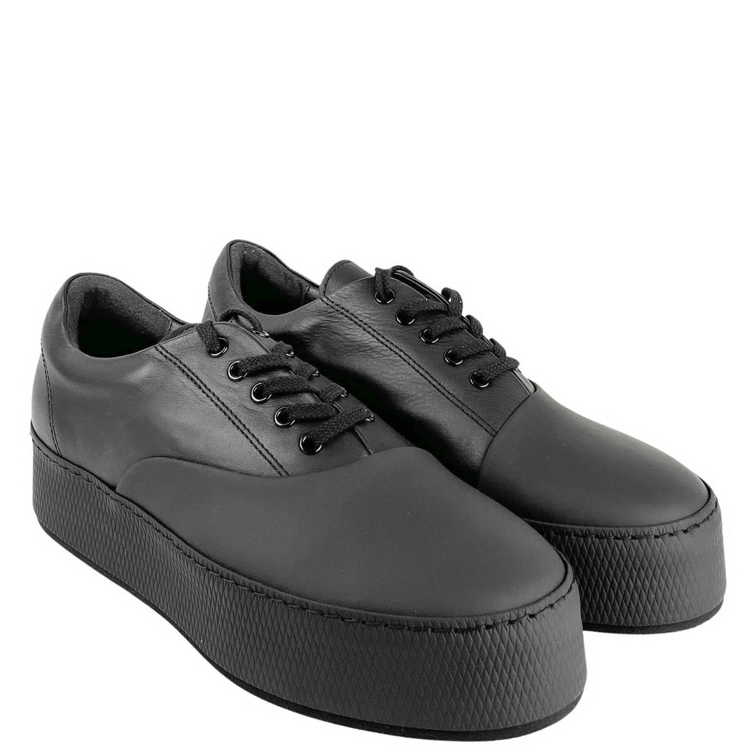 Y's Platform Leather Sneaker in Black - Discounts on Y's at UAL