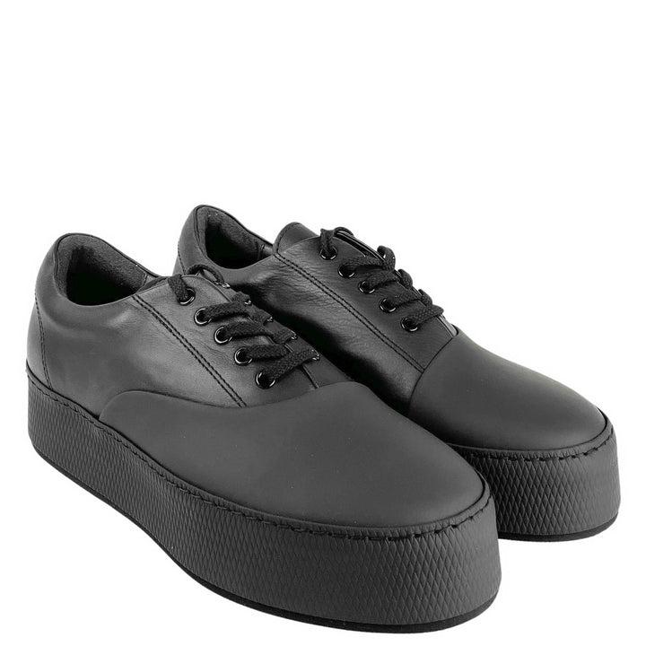 Y's Platform Leather Sneaker in Black - Discounts on Y's at UAL