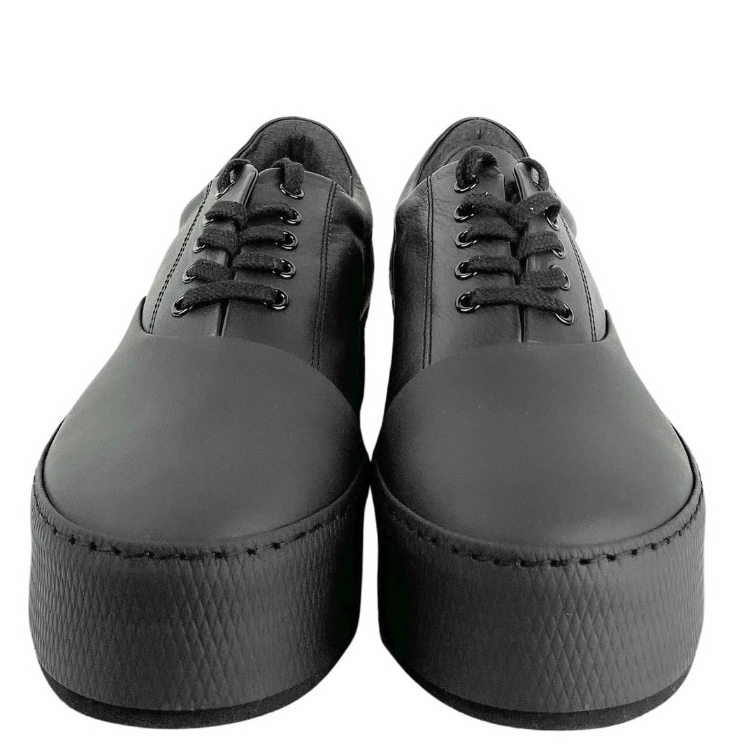 Y's Platform Leather Sneaker in Black - Discounts on Y's at UAL