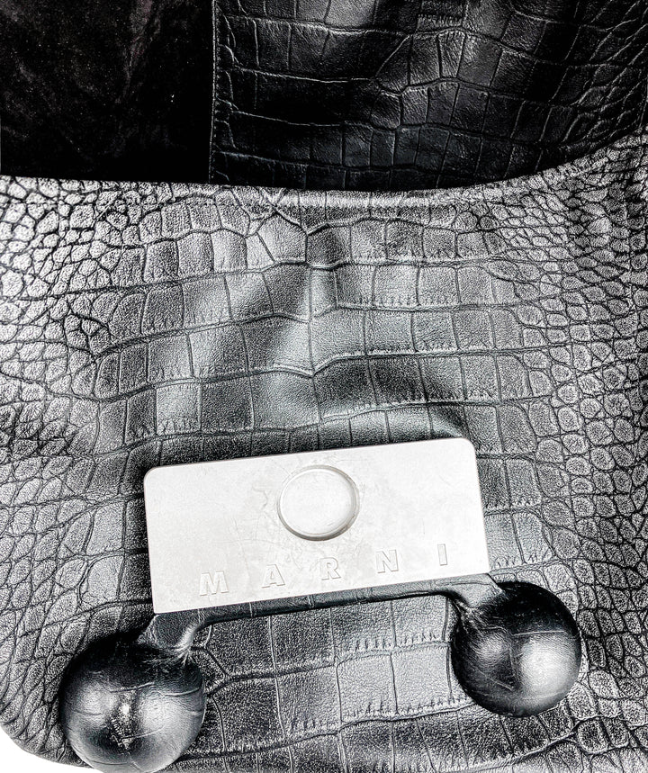 Marni Large Trunkaroo Croc Embossed Bag in Grey - Discounts on Marni at UAL