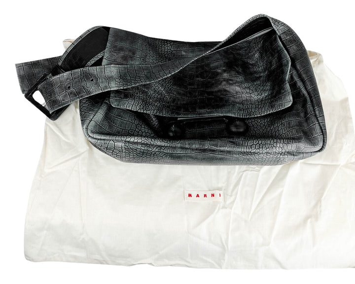 Marni Large Trunkaroo Croc Embossed Bag in Grey - Discounts on Marni at UAL