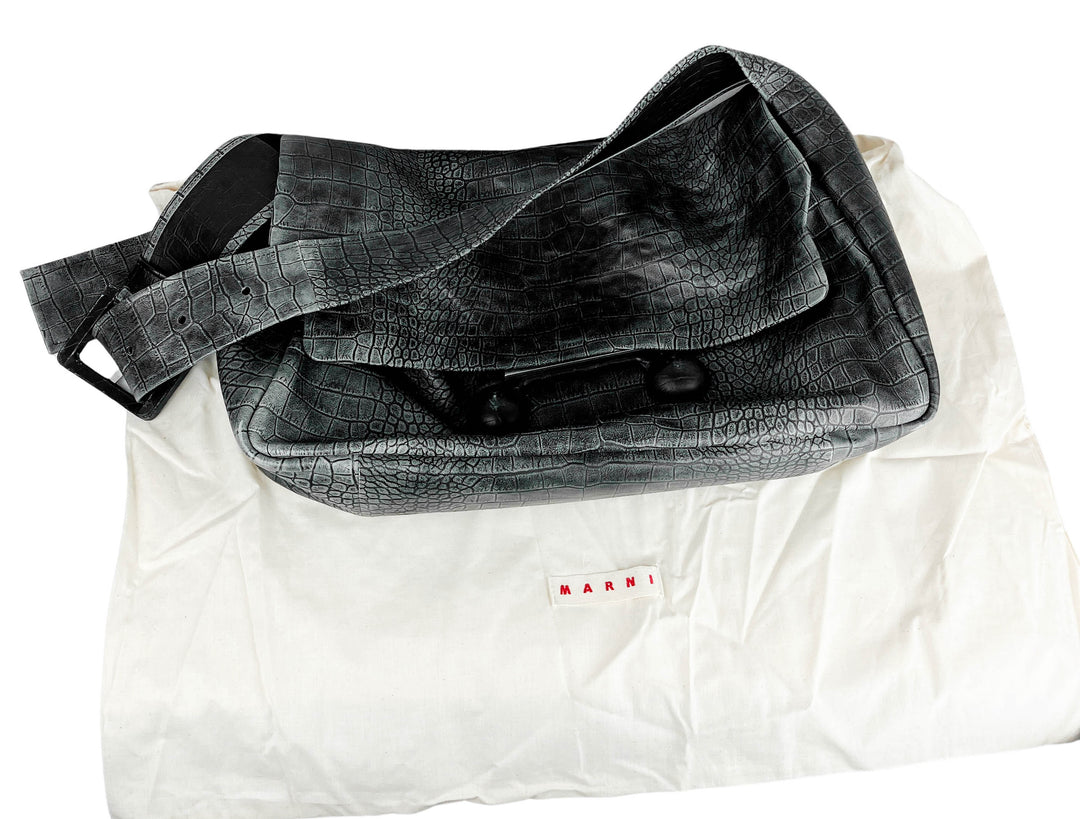 Marni Large Trunkaroo Croc Embossed Bag in Grey - Discounts on Marni at UAL