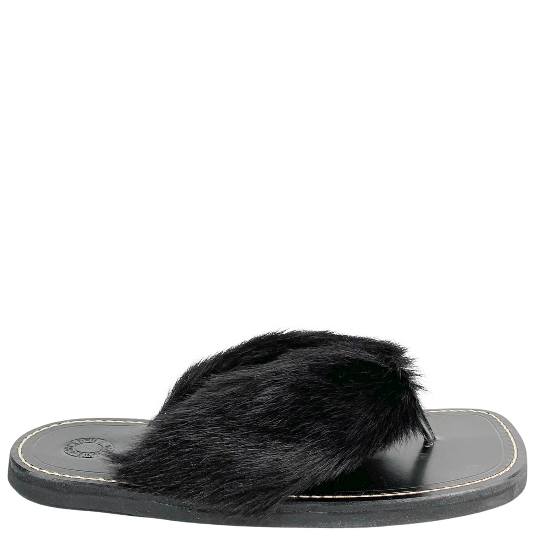 Dries Van Noten Calf-Hair Flip Flops in Black - Discounts on Dries Van Noten at UAL