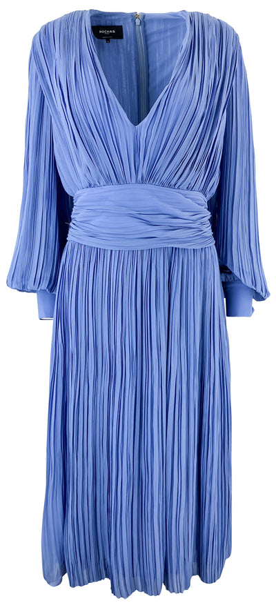 Rochas Plissé-detailed Midi Dress in Blue - Discounts on Rochas at UAL