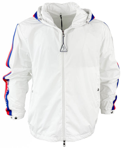 Moncler Zip Front Jacket in White/Red/Blue - Discounts on Moncler at UAL