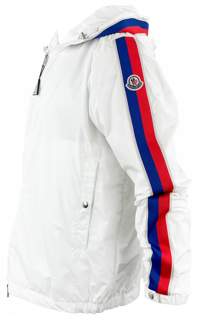 Moncler Zip Front Jacket in White/Red/Blue - Discounts on Moncler at UAL