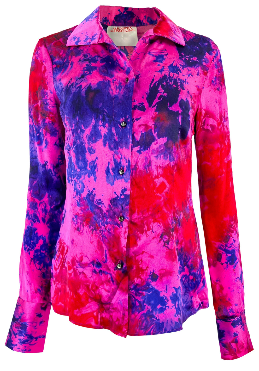 Alejandra Alonso Rojas Fitted Printed Silk Shirt in Fuchsia - Discounts on Alejandra Alonso Rojas at UAL