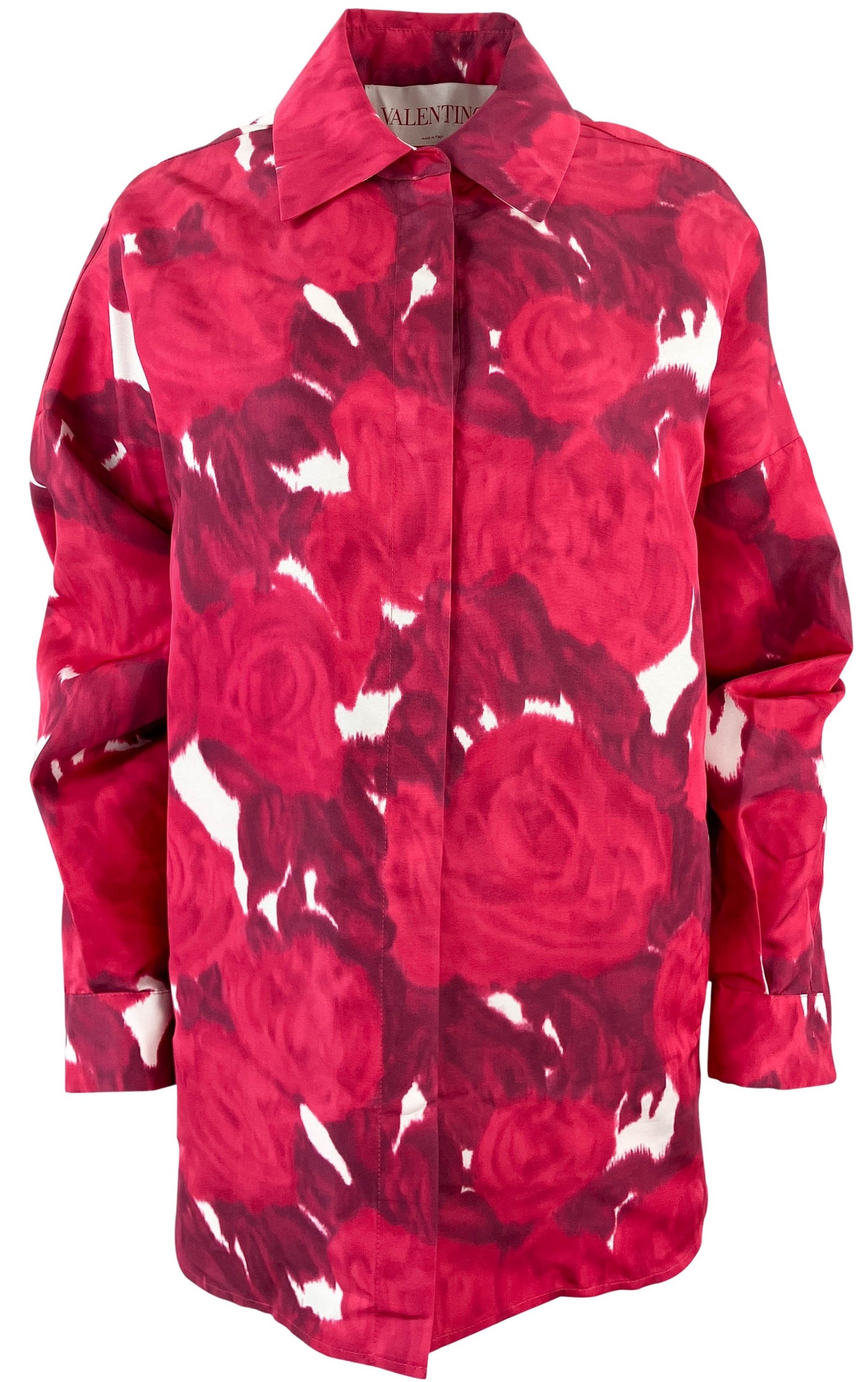 Valentino Oversized Rose Print Shirt in Red - Discounts on Valentino at UAL