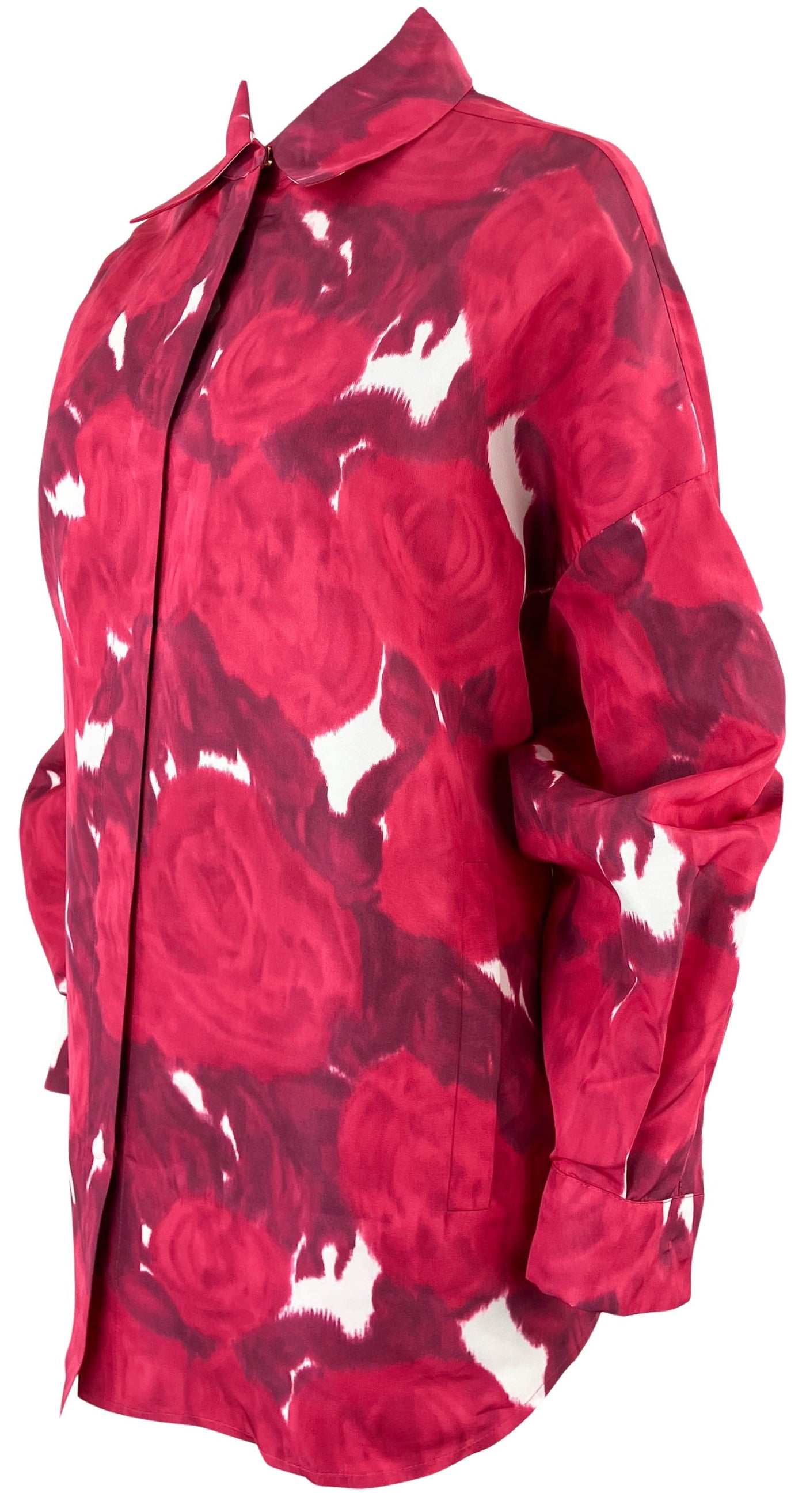 Valentino Oversized Rose Print Shirt in Red - Discounts on Valentino at UAL