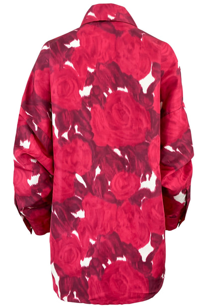 Valentino Oversized Rose Print Shirt in Red - Discounts on Valentino at UAL